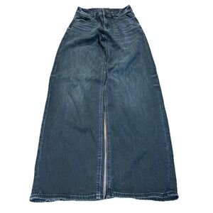 American Eagle Low Rise Baggy Wide Leg Jeans Womens 00 Stretch Black Denim Jeans